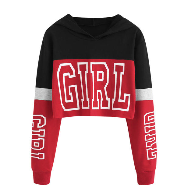 Crop Top Hoodie  Sweatshirt Hoodies Women Patchwork Lett